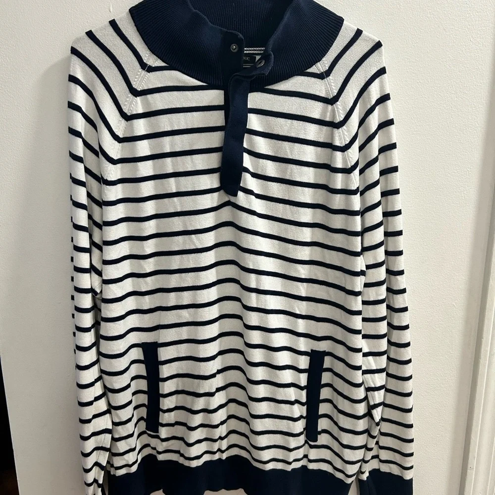 Banana Republic Men's‎ White Navy Striped Cotton High Neck Sweater Size L